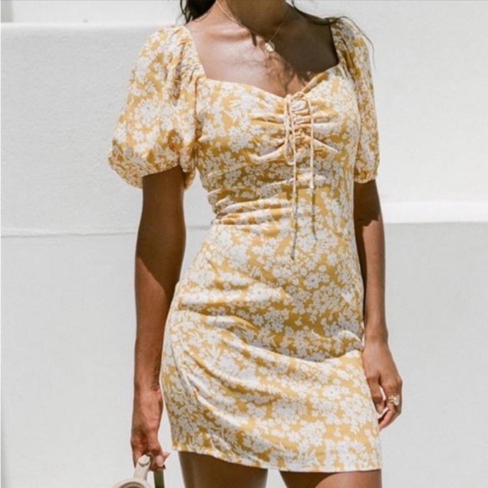 SABO Tarryn Ruched Puff Sleeve Floral Dress
